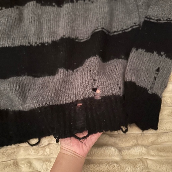 Striped Black and Gray Women's Sweater - Picture 6 of 8